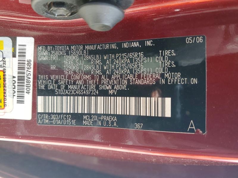 Aukcja sprzedaży 2006 Toyota Sienna, vin: 5TDZA23C46S497324, numer aukcji: 52735816