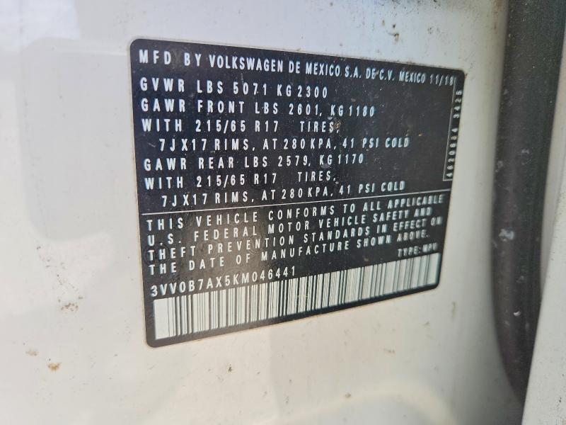 Aukcja sprzedaży 2019 Volkswagen Tiguan, vin: 3VV0B7AX5KM046441, numer aukcji: 53099406