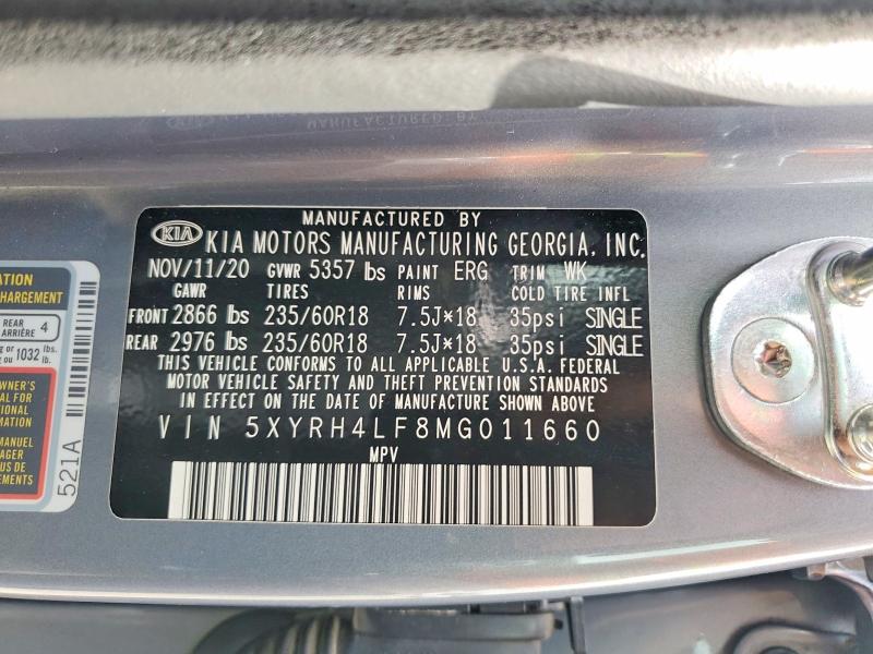 Продажа на аукционе авто 2021 Kia Sorento, vin: 5XYRH4LF8MG011660, номер лота: 53595806