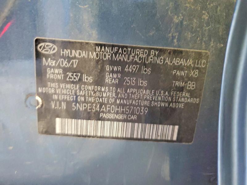 2017 Hyundai Sonata მანქანა იყიდება აუქციონზე, vin: 5NPE34AF0HH571039, აუქციონის ნომერი: 53399826
