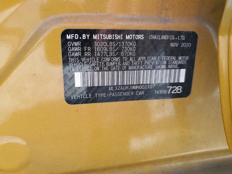 52853446 :رقم المزاد ، ML32AUHJ9MH002107 vin ، 2021 Mitsubishi Mirage مزاد بيع