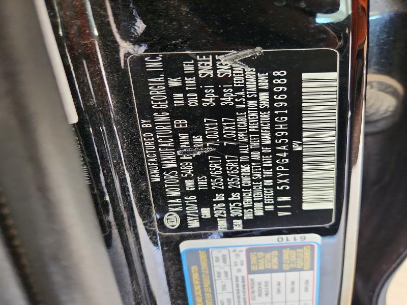 55192506 :رقم المزاد ، 5XYPG4A59HG196988 vin ، 2017 Kia Sorento مزاد بيع