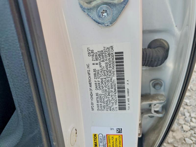 Aukcja sprzedaży 2021 Honda Accord, vin: 1HGCV1F42MA050771, numer aukcji: 54695706