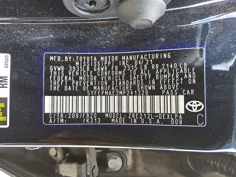 Продаж на аукціоні авто 2021 Toyota Corolla, vin: 5YFEPMAE2MP241329, номер лоту: 53327196