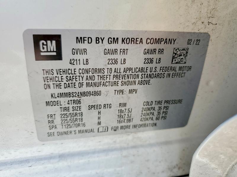2022 Buick Encore Gx მანქანა იყიდება აუქციონზე, vin: KL4MMBS24NB094860, აუქციონის ნომერი: 54424656