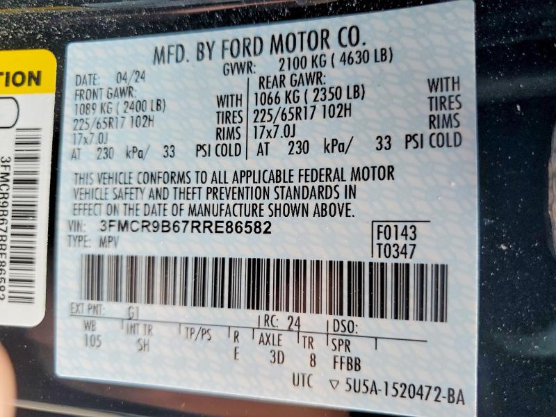 Продаж на аукціоні авто 2024 Ford Bronco Sport, vin: 3FMCR9B67RRE86582, номер лоту: 53772086