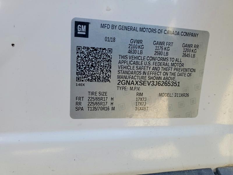 Продаж на аукціоні авто 2018 Chevrolet Equinox, vin: 2GNAXSEV3J6265351, номер лоту: 52454526