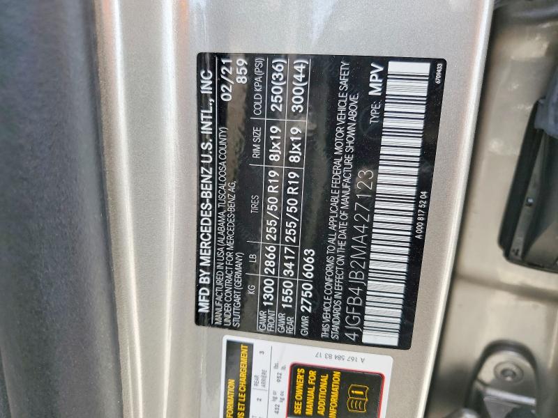 2021 Mercedes-benz Gle მანქანა იყიდება აუქციონზე, vin: 4JGFB4JB2MA427123, აუქციონის ნომერი: 53297286