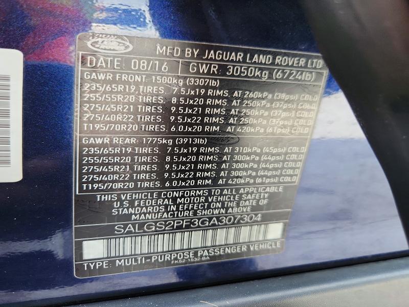 Aukcja sprzedaży 2016 Land Rover Range Rover, vin: SALGS2PF3GA307304, numer aukcji: 53828546