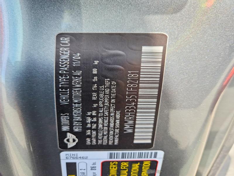54536986 :رقم المزاد ، WMWRH33435TF82181 vin ، 2005 Mini Cooper مزاد بيع