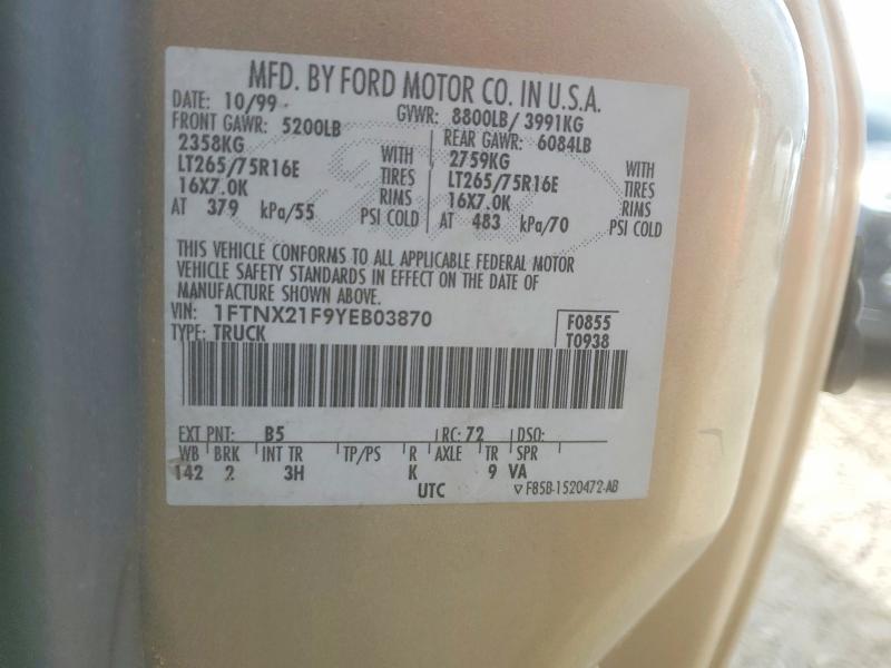 55178486 :رقم المزاد ، 1FTNX21F9YEB03870 vin ، 2000 Ford F250 مزاد بيع