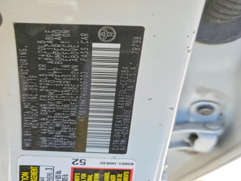 Auction sale of the 2019 Toyota Camry, vin: 4T1B11HK7KU806703, lot number: 53602386