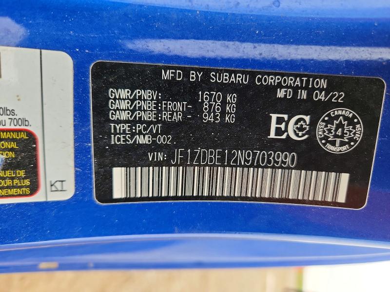 Продажа на аукционе авто 2022 Subaru Brz, vin: JF1ZDBE12N9703990, номер лота: 55720526