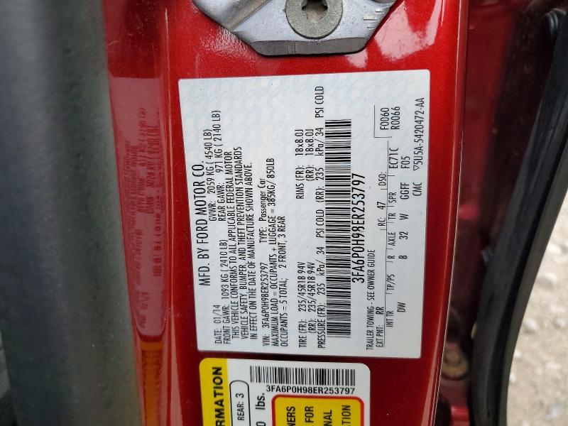 2014 Ford Fusion მანქანა იყიდება აუქციონზე, vin: 3FA6P0H98ER253797, აუქციონის ნომერი: 54266976