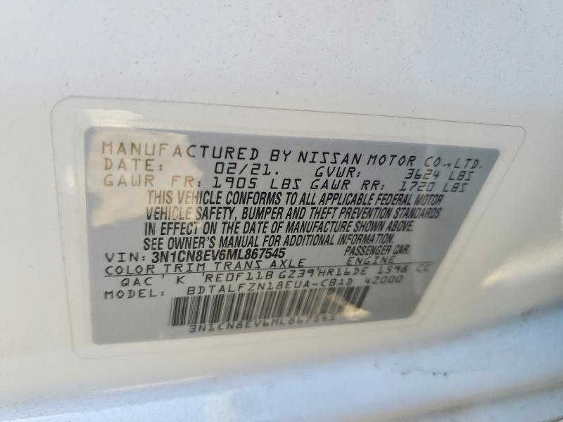 Aukcja sprzedaży 2021 Nissan Versa, vin: 3N1CN8EV6ML867545, numer aukcji: 54475226