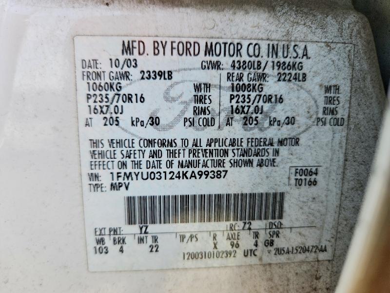 Aukcja sprzedaży 2004 Ford Escape, vin: 1FMYU03124KA99387, numer aukcji: 54919226