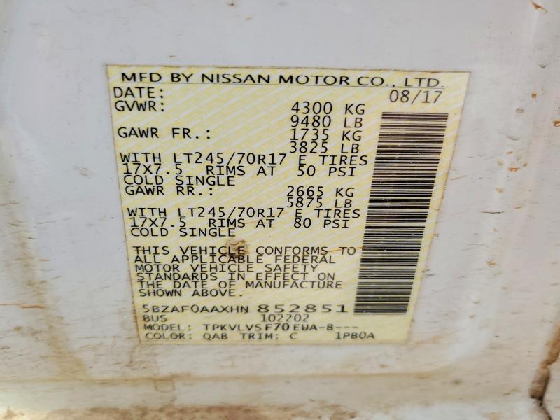 Aukcja sprzedaży 2017 Nissan Nv, vin: 5BZAF0AAXHN852851, numer aukcji: 51140886
