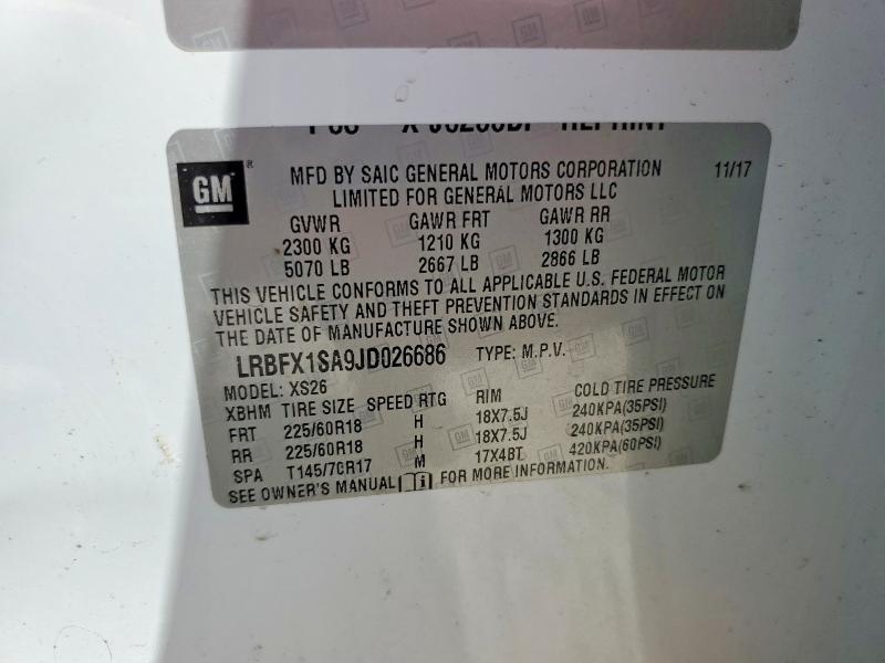 54468116 :رقم المزاد ، LRBFX1SA9JD026686 vin ، 2018 Buick Envision مزاد بيع