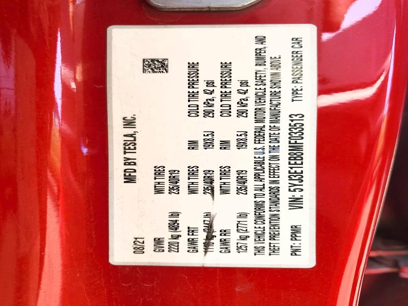Aukcja sprzedaży 2021 Tesla Model 3, vin: 5YJ3E1EB8MF033513, numer aukcji: 50723306