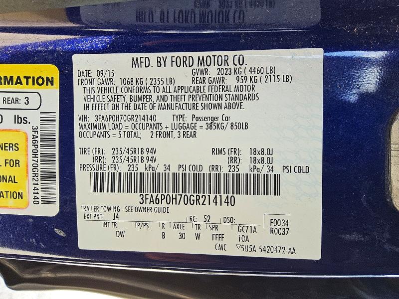 Aukcja sprzedaży 2016 Ford Fusion, vin: 3FA6P0H70GR214140, numer aukcji: 54198846