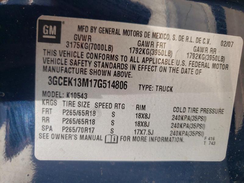 Aukcja sprzedaży 2007 Chevrolet Silverado, vin: 3GCEK13M17G514806, numer aukcji: 52093146