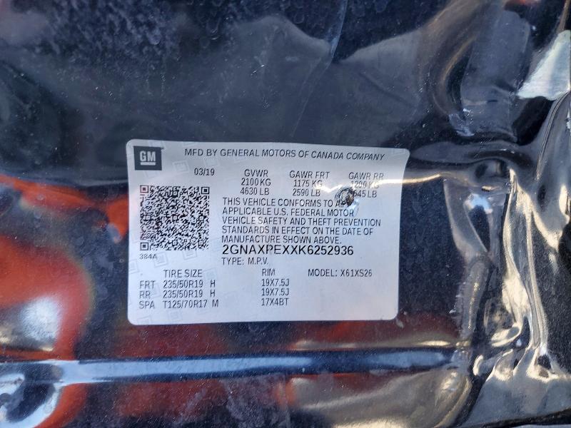 2019 Chevrolet Equinox მანქანა იყიდება აუქციონზე, vin: 2GNAXPEXXK6252936, აუქციონის ნომერი: 54353466