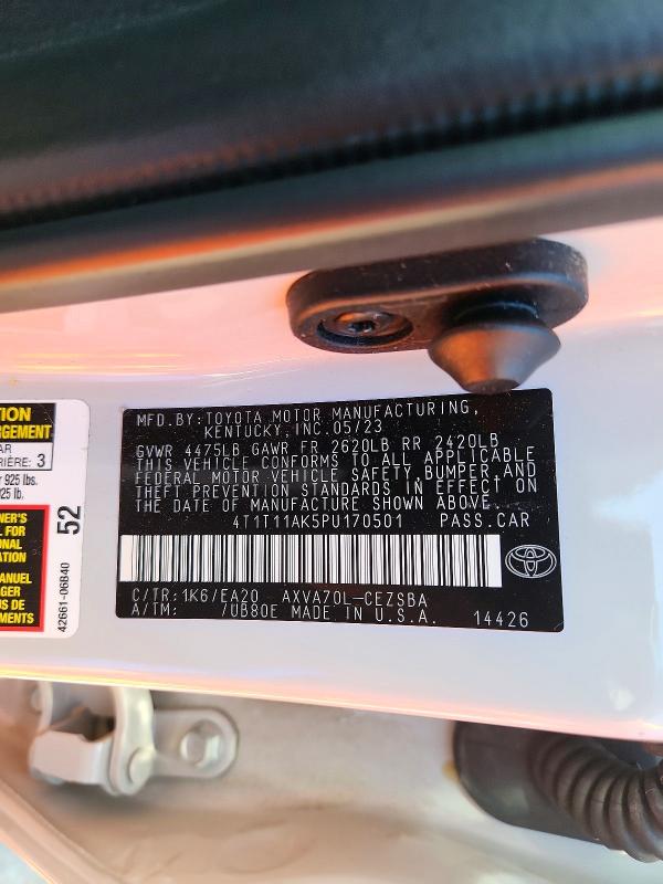52386776 :رقم المزاد ، 4T1T11AK5PU170501 vin ، 2023 Toyota Camry مزاد بيع