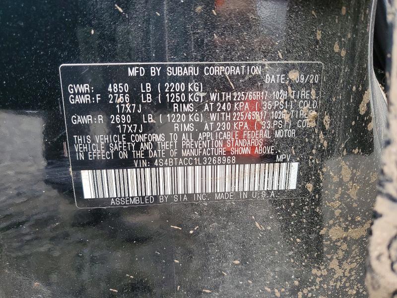 2020 Subaru Outback მანქანა იყიდება აუქციონზე, vin: 4S4BTACC1L3268968, აუქციონის ნომერი: 52949286
