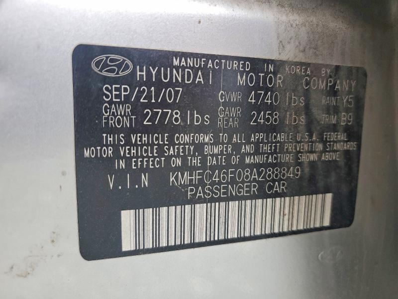 2008 Hyundai Azera მანქანა იყიდება აუქციონზე, vin: KMHFC46F08A288849, აუქციონის ნომერი: 52554706