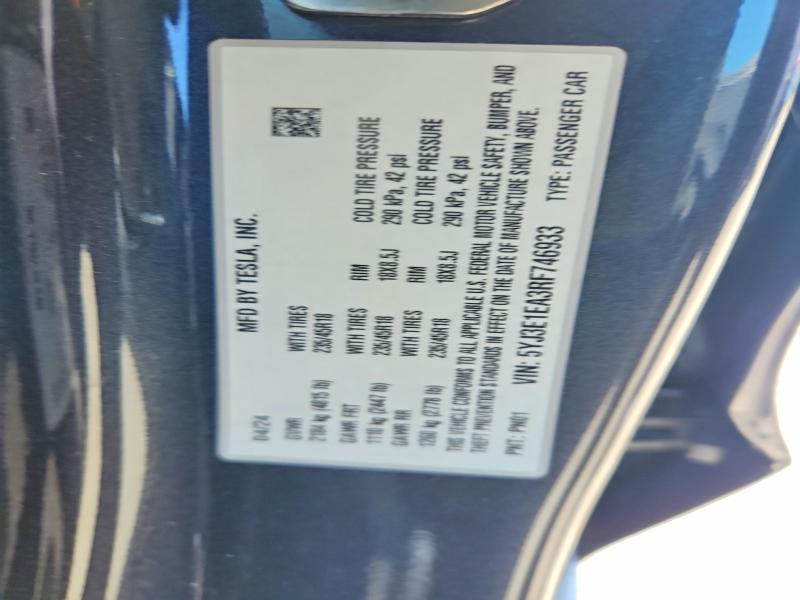 Auction sale of the 2024 Tesla Model 3, vin: 5YJ3E1EA3RF746933, lot number: 53392366