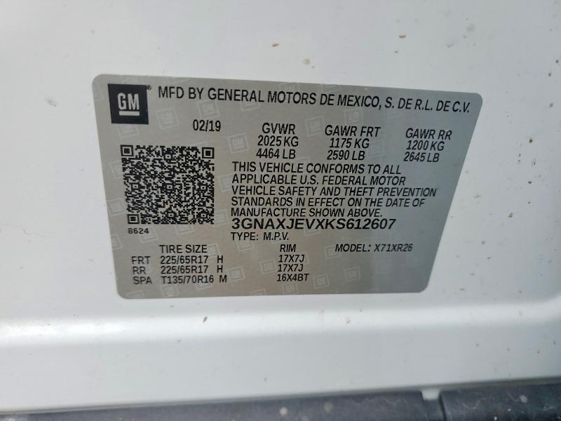 Aukcja sprzedaży 2019 Chevrolet Equinox, vin: 3GNAXJEVXKS612607, numer aukcji: 53186946