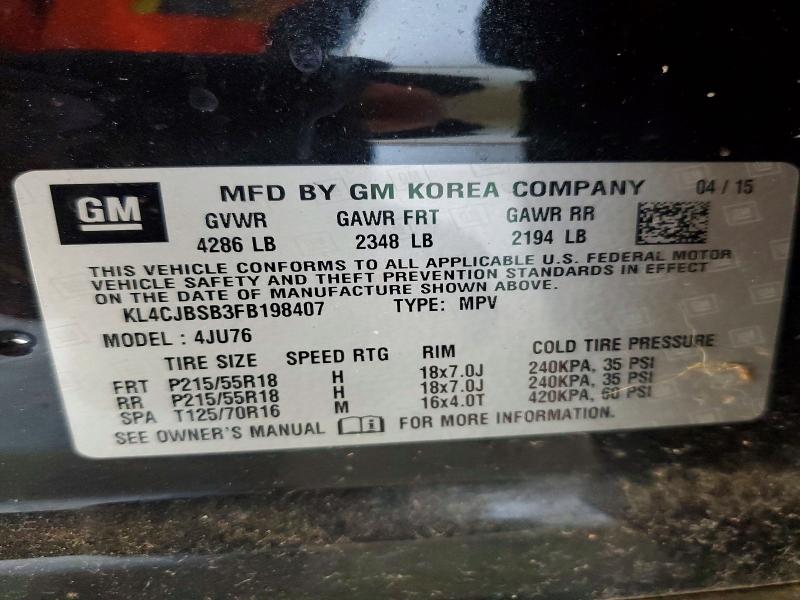 53803236 :رقم المزاد ، KL4CJBSB3FB198407 vin ، 2015 Buick Encore مزاد بيع