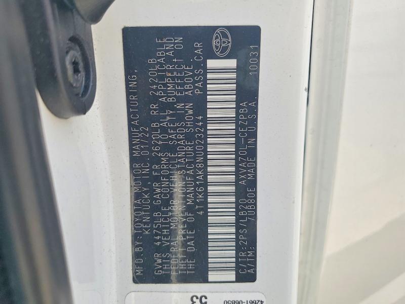 53779406 :رقم المزاد ، 4T1K61AK8NU023244 vin ، 2022 Toyota Camry مزاد بيع