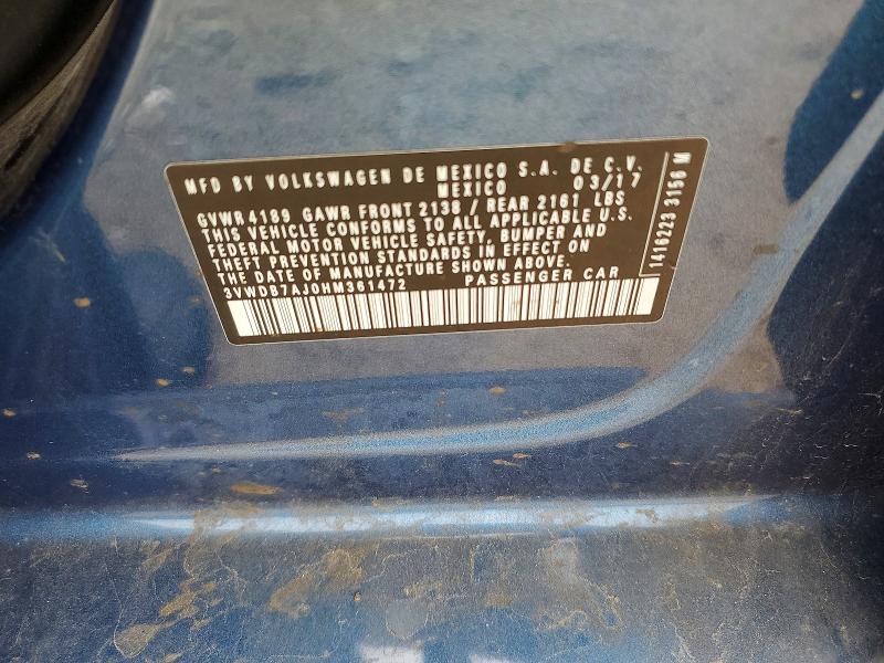 2017 Volkswagen Jetta მანქანა იყიდება აუქციონზე, vin: 3VWDB7AJ0HM361472, აუქციონის ნომერი: 54403516