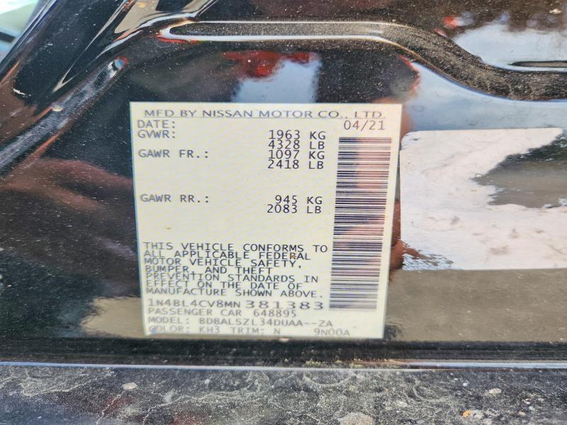 2021 Nissan Altima მანქანა იყიდება აუქციონზე, vin: 1N4BL4CV8MN381383, აუქციონის ნომერი: 53710736