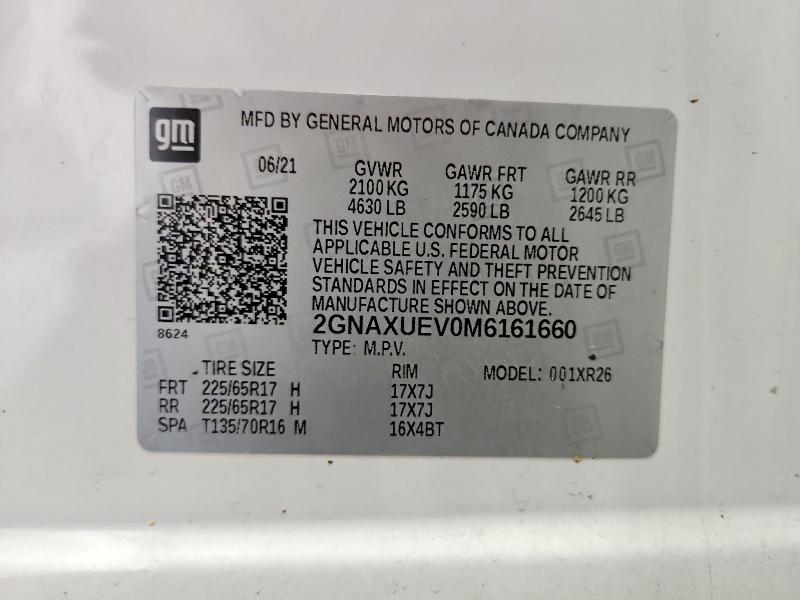 54239966 :رقم المزاد ، 2GNAXUEV0M6161660 vin ، 2021 Chevrolet Equinox مزاد بيع