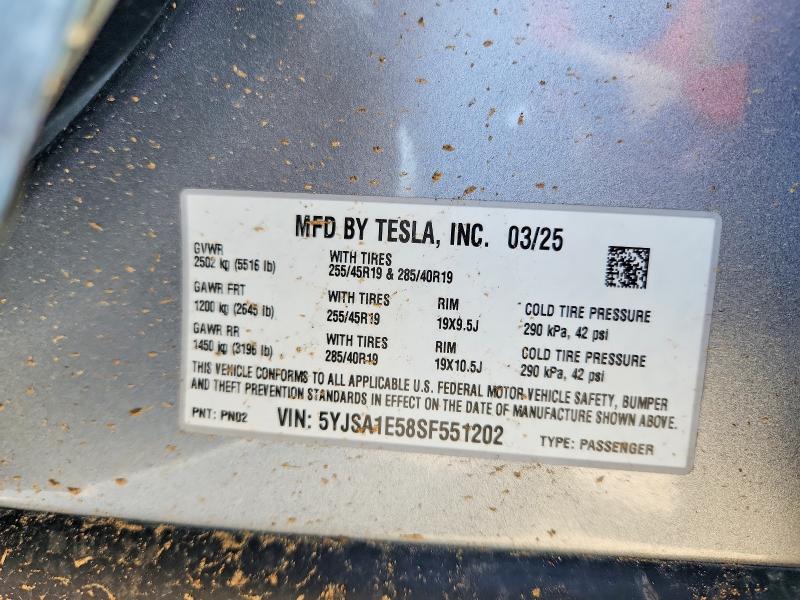 53116946 :رقم المزاد ، 5YJSA1E58SF551202 vin ، 2025 Tesla Model S مزاد بيع