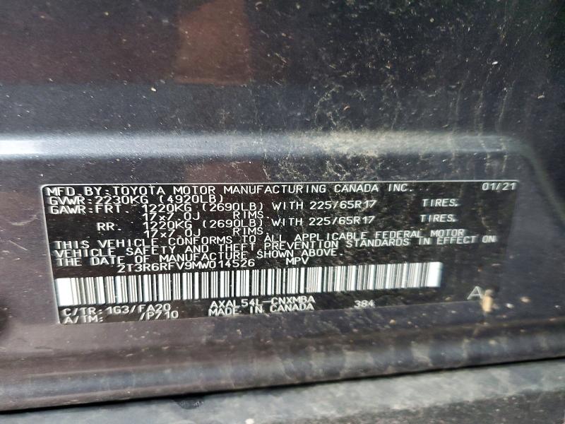 2021 Toyota Rav4 Hybrid მანქანა იყიდება აუქციონზე, vin: 2T3R6RFV9MW014526, აუქციონის ნომერი: 54480266