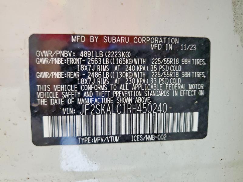 55581426 :رقم المزاد ، JF2SKALC1RH450240 vin ، 2024 Subaru Forester مزاد بيع