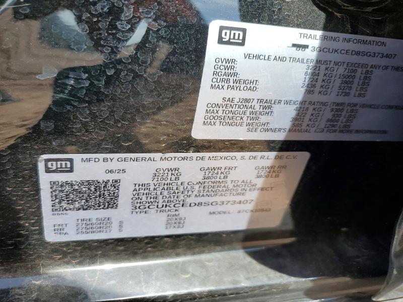 Aukcja sprzedaży 2025 Chevrolet Silverado, vin: 3GCUKCED8SG373407, numer aukcji: 54124706