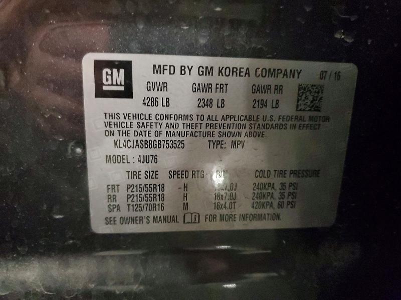 2016 Buick Encore მანქანა იყიდება აუქციონზე, vin: KL4CJASB8GB753525, აუქციონის ნომერი: 55606676