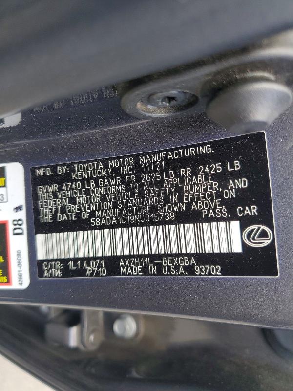 Продажа на аукционе авто 2022 Lexus Es 300h, vin: 58ADA1C19NU015738, номер лота: 54925306