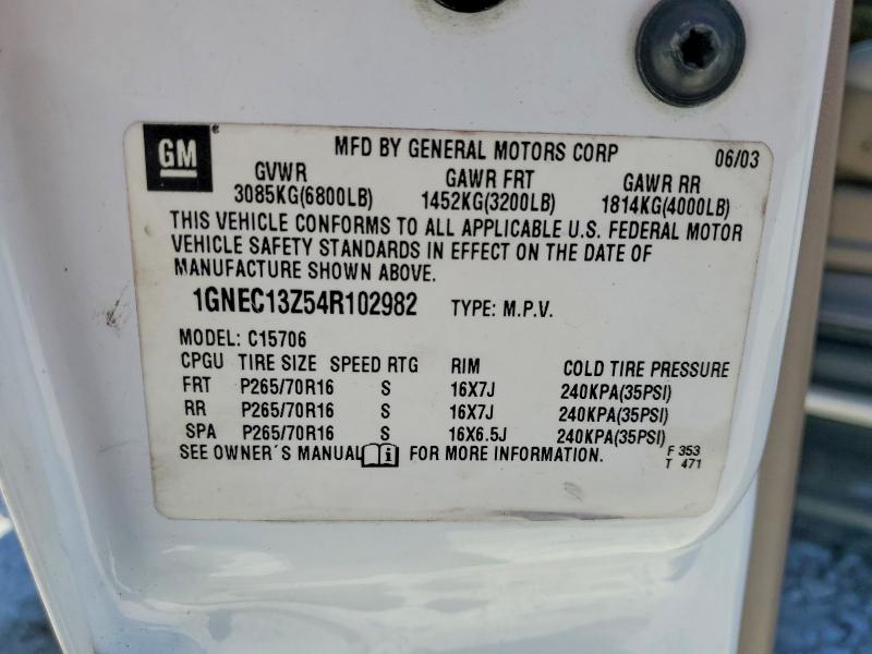 2004 Chevrolet Tahoe მანქანა იყიდება აუქციონზე, vin: 1GNEC13Z54R102982, აუქციონის ნომერი: 53980536