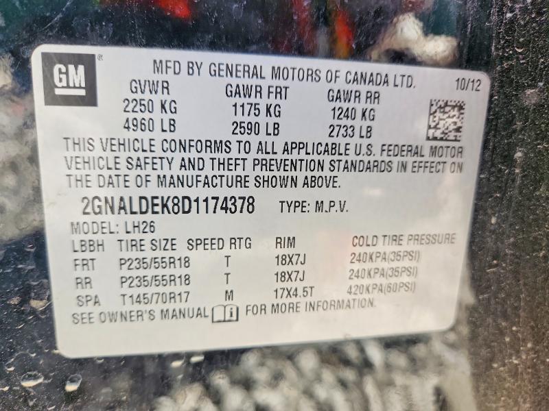 53565916 :رقم المزاد ، 2GNALDEK8D1174378 vin ، 2013 Chevrolet Equinox مزاد بيع