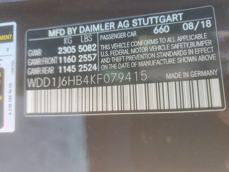Aukcja sprzedaży 2019 Mercedes-benz E, vin: WDD1J6HB4KF079415, numer aukcji: 53040676