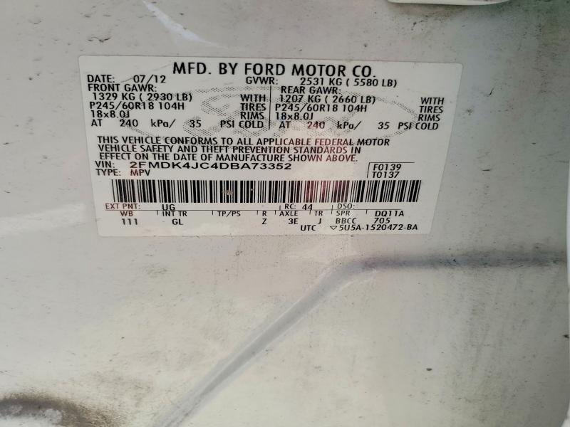 2013 Ford Edge მანქანა იყიდება აუქციონზე, vin: 2FMDK4JC4DBA73352, აუქციონის ნომერი: 54251656