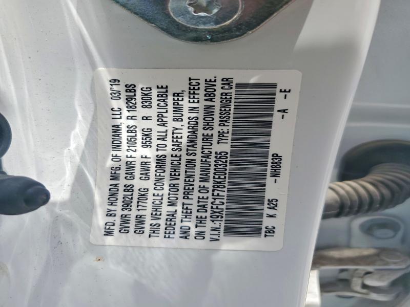 Продажа на аукционе авто 2019 Honda Civic, vin: 19XFC1F78KE003265, номер лота: 53962506