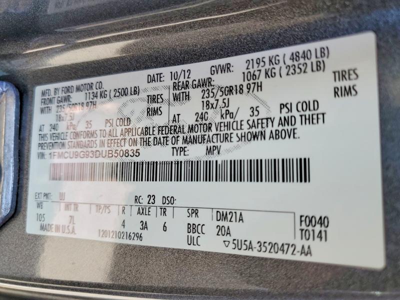 2013 Ford Escape მანქანა იყიდება აუქციონზე, vin: 1FMCU9G93DUB50835, აუქციონის ნომერი: 54487136