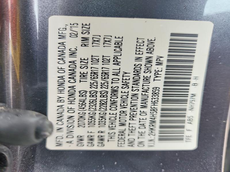 Auction sale of the 2015 Honda Cr-v, vin: 2HKRM4H58FH633859, lot number: 54179506