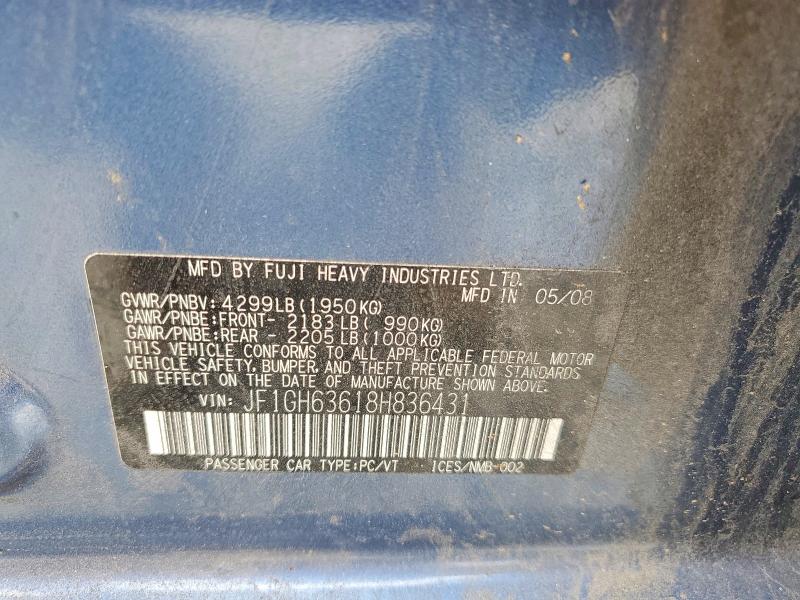 Aukcja sprzedaży 2008 Subaru Impreza, vin: JF1GH63618H836431, numer aukcji: 54204846